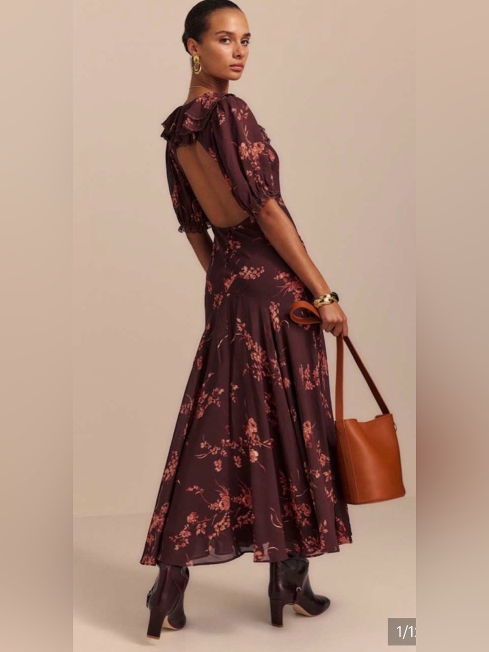 Reformation Evra Lace Georgette Burgundy Maxi Dress with Rust Floral Print - Picture 5 of 13
